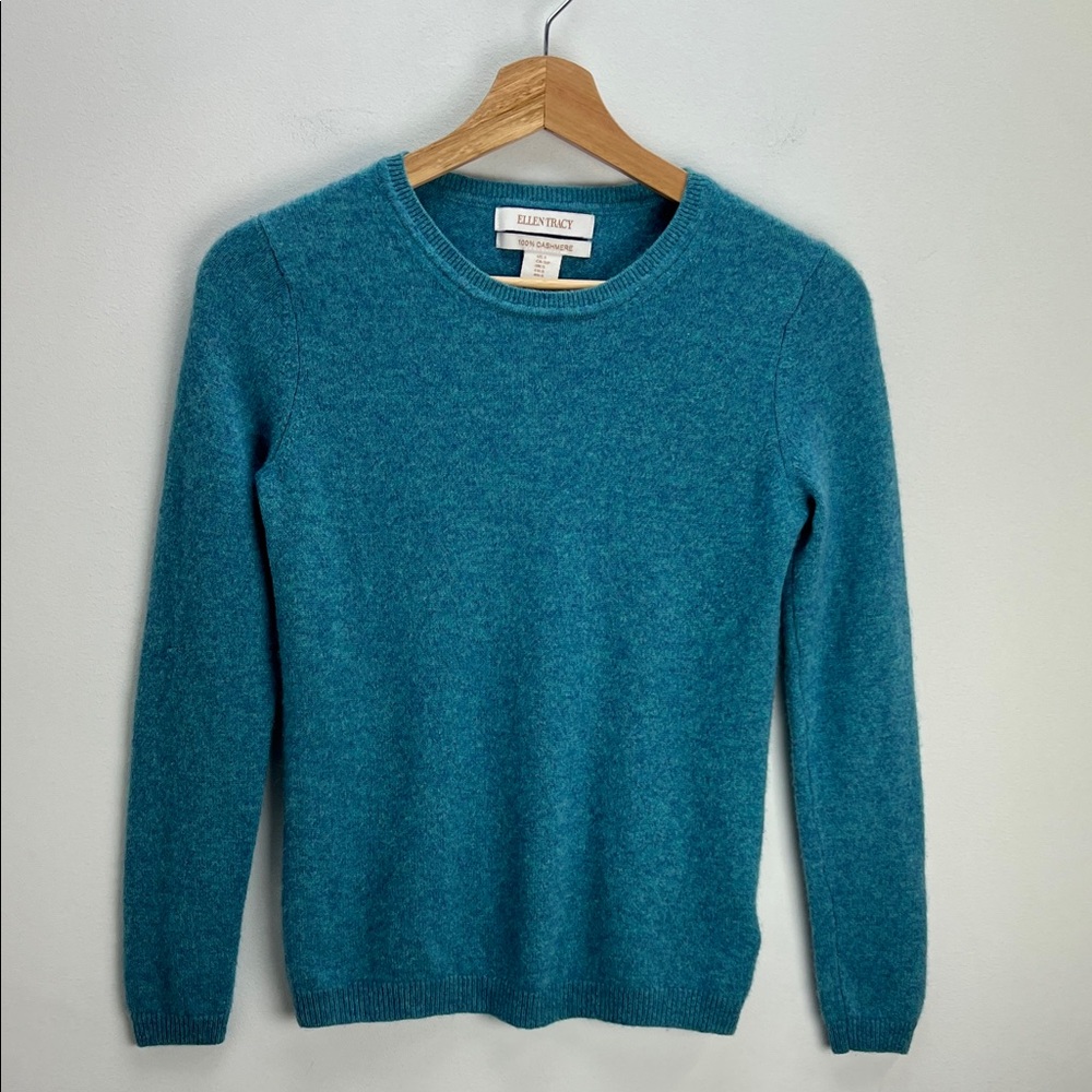 Ellen Tracy Cashmere Sweater Crewneck Blue Purple Womens Small Soft Quiet Luxury